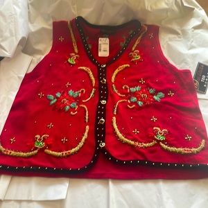NWT Vintage 90’s Christmas Sweater Vest with Beading and Embroidery